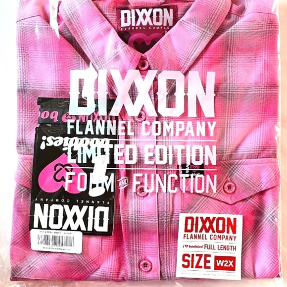 DIXXON x KEEP A BREAST Collab I LOVE BOOBIES Pink Flannel Shirt- Women's 2XL - Picture 8 of 10